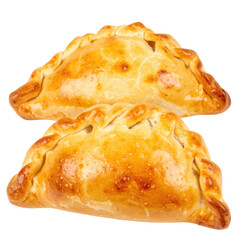 A single, golden-brown Plăcinte, perfectly baked and ready to eat, isolated on white background.