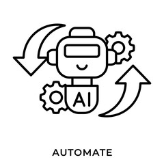 AI Automation Line Icon &ndash; Robot with Gear and Cycle Arrows, Automated Workflow Process Symbol for UI