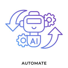 AI Automation Gradient Line Icon &ndash; Robot with Gears and Loop Arrows, Automated Workflow Symbol