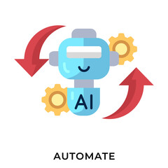 AI Automation Flat Icon &ndash; Robot Automation Illustration with Gears and Loop Arrows, AI Workflow Process