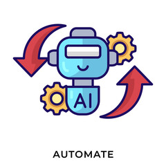 AI Automation Lineal Color Icon &ndash; Robot with Gears and Cycle Arrows, Automated Workflow Symbol