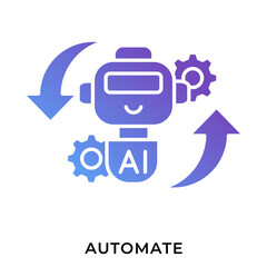 AI Automation Gradient Anaglyph Icon &ndash; Robot with Gears and Repeat Arrows, AI Workflow Symbol