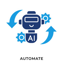 AI Automation Blue Glyph Icon &ndash; Robot with Gear and Cycle Arrows, Automated Process Symbol