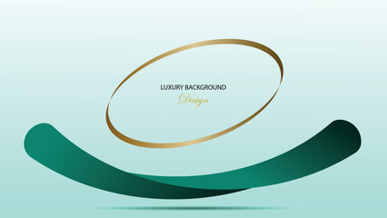 Luxury green background vector design. Green abstract background with gold line and curved ribbon decoration. Emerald green background. Suit for banner, backdrop, award, certificate,and others