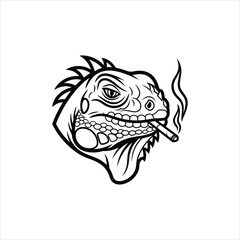 Fototapeta premium Tough Smoking Iguana Lizard Head Vector Illustration
