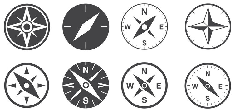 Directional compass points N S W E icon, navigation arrow symbols vector for location apps, GPS interfaces, infographics, web design.