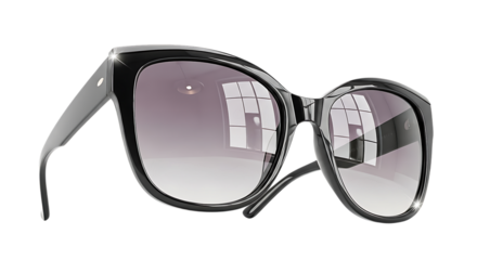 Trendy black sunglasses with gradient lenses and sleek frame design isolated on transparent background