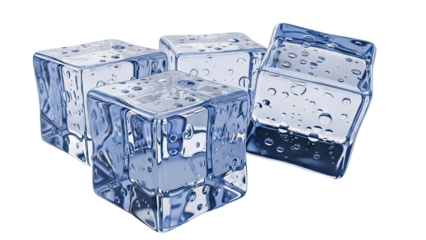 Four Clear Ice Cubes with Bubbles