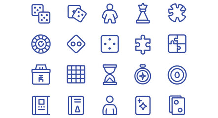 Collection of game icons minimalist vector symbols for board games and entertainment isolated on whi