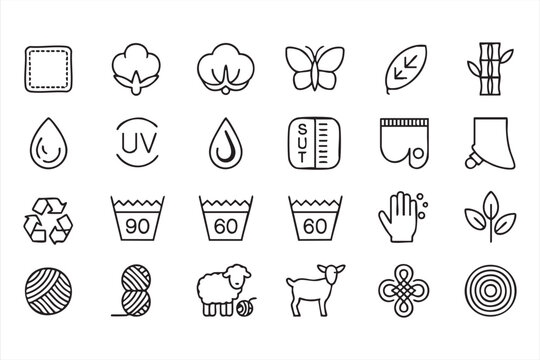 Eco Friendly Fabric and Laundry Care Line Icons Set