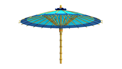 Blue Bamboo Parasol with Wooden Ribs