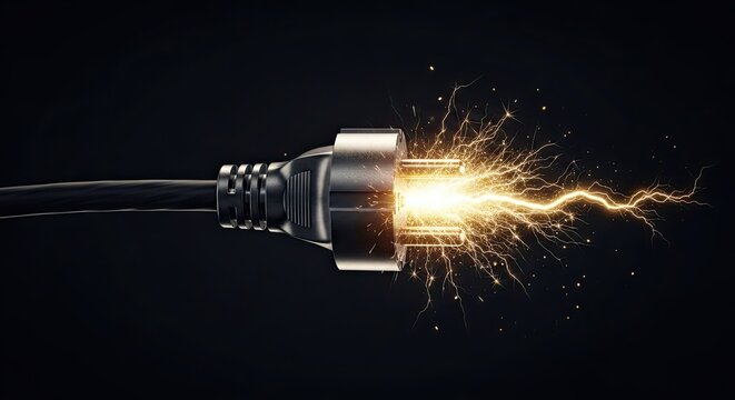 Electrical Discharge Illustration Showing Power Surge and Energy Burst on Black Background