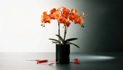 Vibrant Orange Orchids in Modern Vase