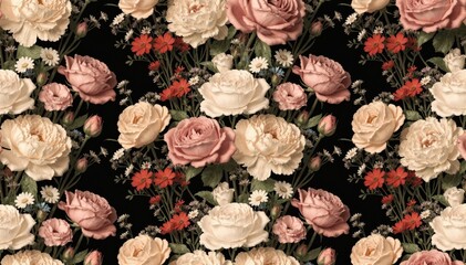Elegant Floral Pattern on Black Background