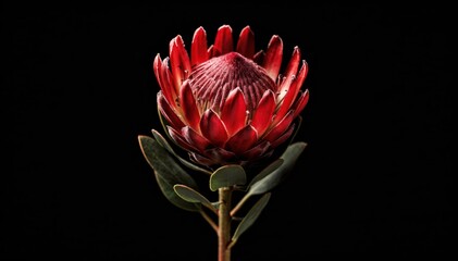 Stunning Red Protea Flower on Black Background