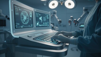 Surgeon Uses Advanced Robotic System Interface During Surgery For Precision Medicine and Improved Patient Outcomes