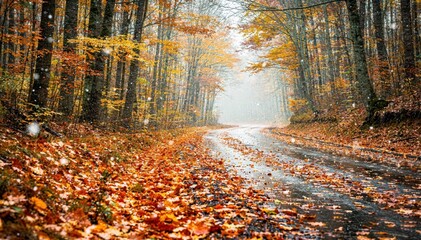 Autumn Serenity: A Misty Forest Road