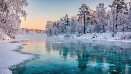 Serene Winter Wonderland by the Frozen River