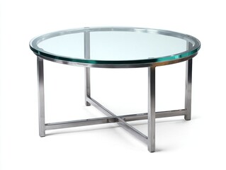 Modern round coffee table with glass top.