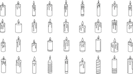 Assortment of simple outline illustrations of various candles