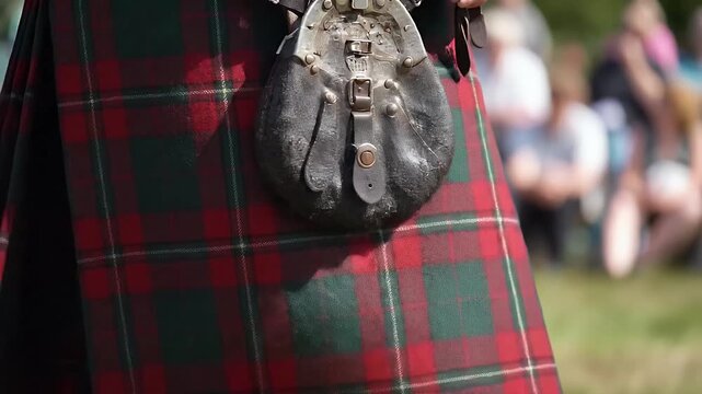 Highland Bagpipes Silver Pipes and Tartan Bag with Sunlight Reflections