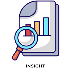 Data Insight Lineal Color Icon &ndash; Analytics Report with Magnifier and Chart, Data Analysis Insight Symbol