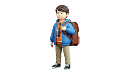 3D Animated Boy with Backpack and School Uniform