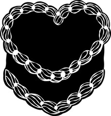 Vintage black heart cake white pipping line