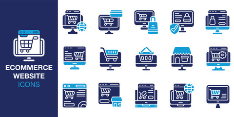 E-Commerce Website Icon set. Containing marketplace, cart, checkout, payment, digital, mobile and more. Solid vector icons collection. Vector illustration.