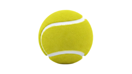 Close-up of a bright yellow tennis ball with white seams on a white background
