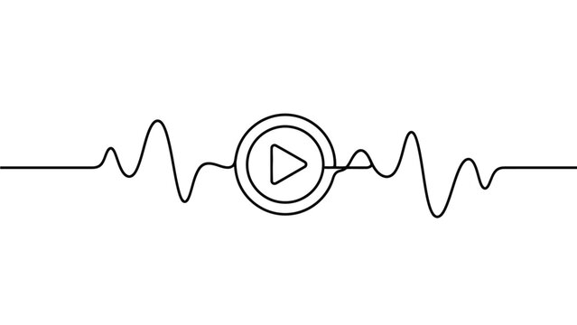 Minimalist continuous line art icon representing audio playback and sound waves