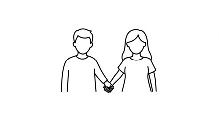 Couple holding hands together in simple line art illustration