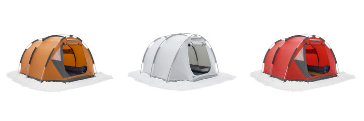 Snow shelter tent isolated  background winter outdoor survival