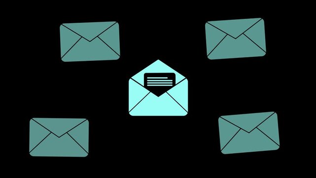 Animation of several mail envelopes and one that opens with documents