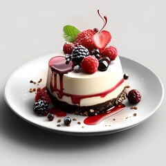 Super realistic cheesecake topped with fresh berries and glossy sauce, designed for gourmet menus, dessert branding, food advertising, and culinary promotions.