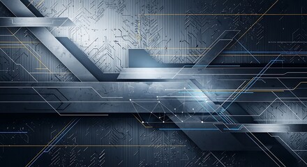 Abstract futuristic technology background with circuit board pattern and geometric shapes