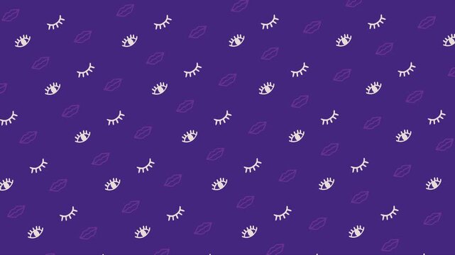 Seamless Pattern of Cute Cartoon Eyes and Eyelashes on a Purple Background.
