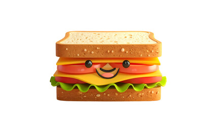 Happy Cartoon Sandwich with Smiling Face.