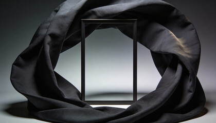 A black cloth wrapped around a metal frame on a gray background