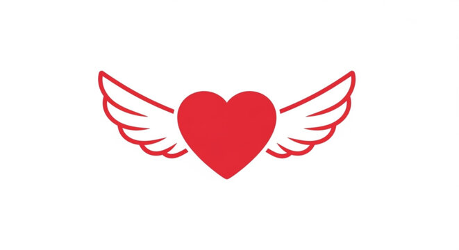 Red heart with white wings symbol love care free icon
