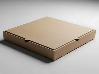 Naklejka premium A brown pizza box is viewed from above on a light gray surface with subtle shadows around it