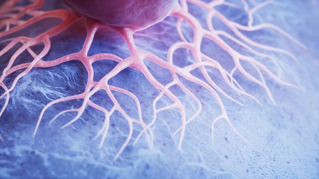 Close up animation of blood vessels growing from tumor