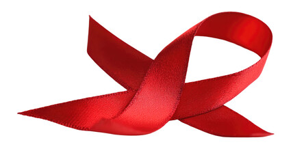 Red awareness ribbon loop folded satin texture charity support campaign memorial sign isolated on white background