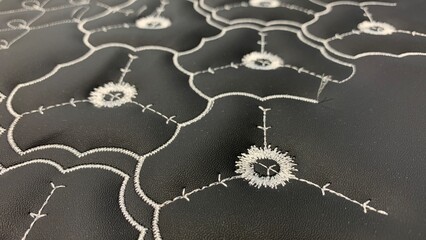 Fototapeta premium embroidery thread pattern flower on the black leather