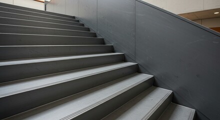 Modern concrete staircase ascending with gray walls and contrasting light