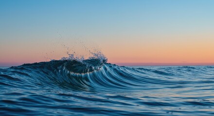 Ocean wave breaking at sunset dramatic colors and textured water