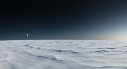 Panoramic view of a snowy landscape under a dark and atmospheric sky