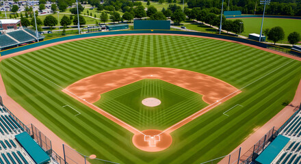 Obraz premium Aerial Top View of Empty Baseball Field with Circular Grass Pattern