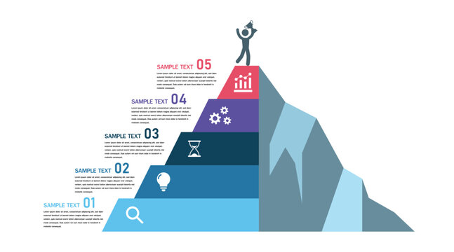 5 Step Pyramid Infographic with Trophy and Business Icons