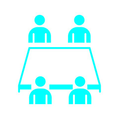 Group meeting around table icon in outline style representing teamwork, discussion, collaboration, conference, and business communication.